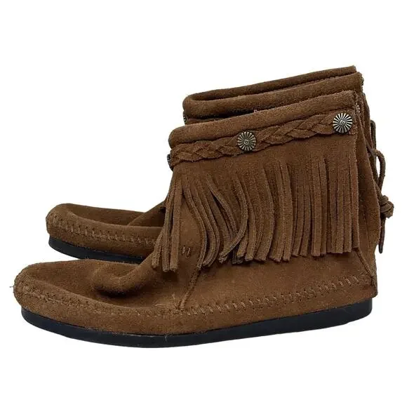 Minnetonka hi top back zip fringe western boot size 6.5 - Picture 9 of 9